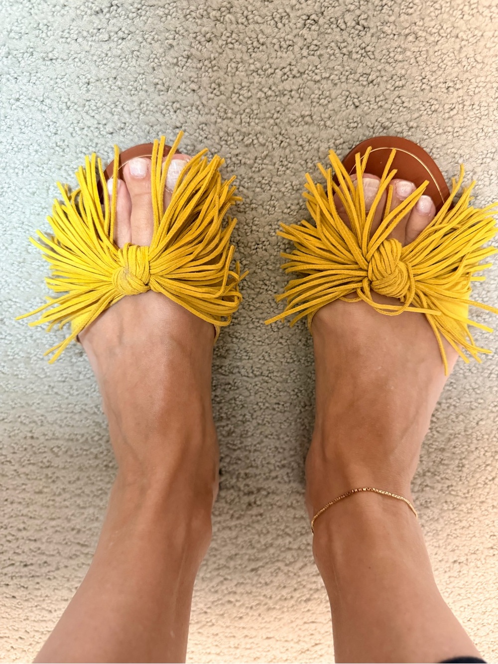 Zara Yellow Fringe Knot Slide Sandals size 6